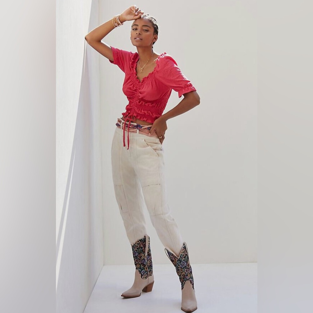 Anthropologie Pilcro Puff-Sleeve Ruched Top - Picture 3 of 8